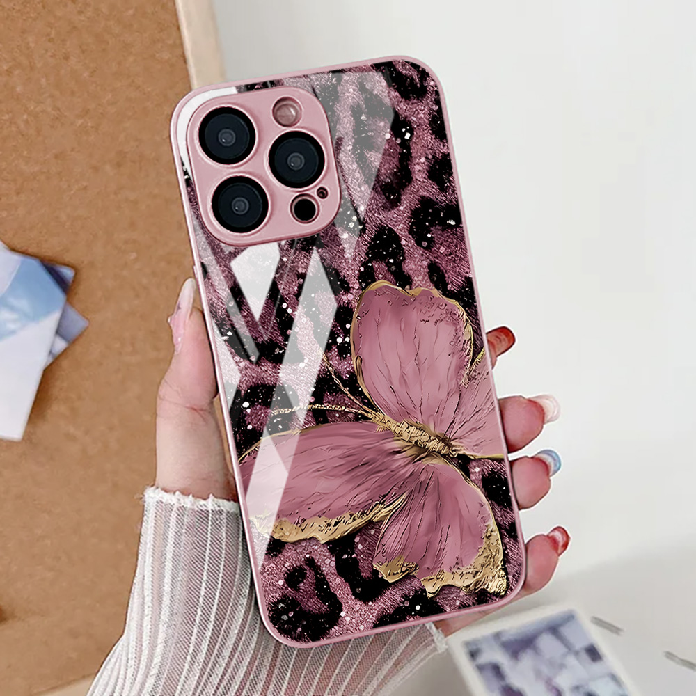 Pc Case Tempered Glass - Casing Ponsel Motif Kupu-kupu Leopard Untuk