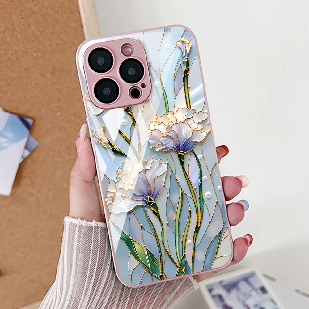 Pc Case Tempered Glass - Casing Ponsel Bunga Teratai Untuk iPhone