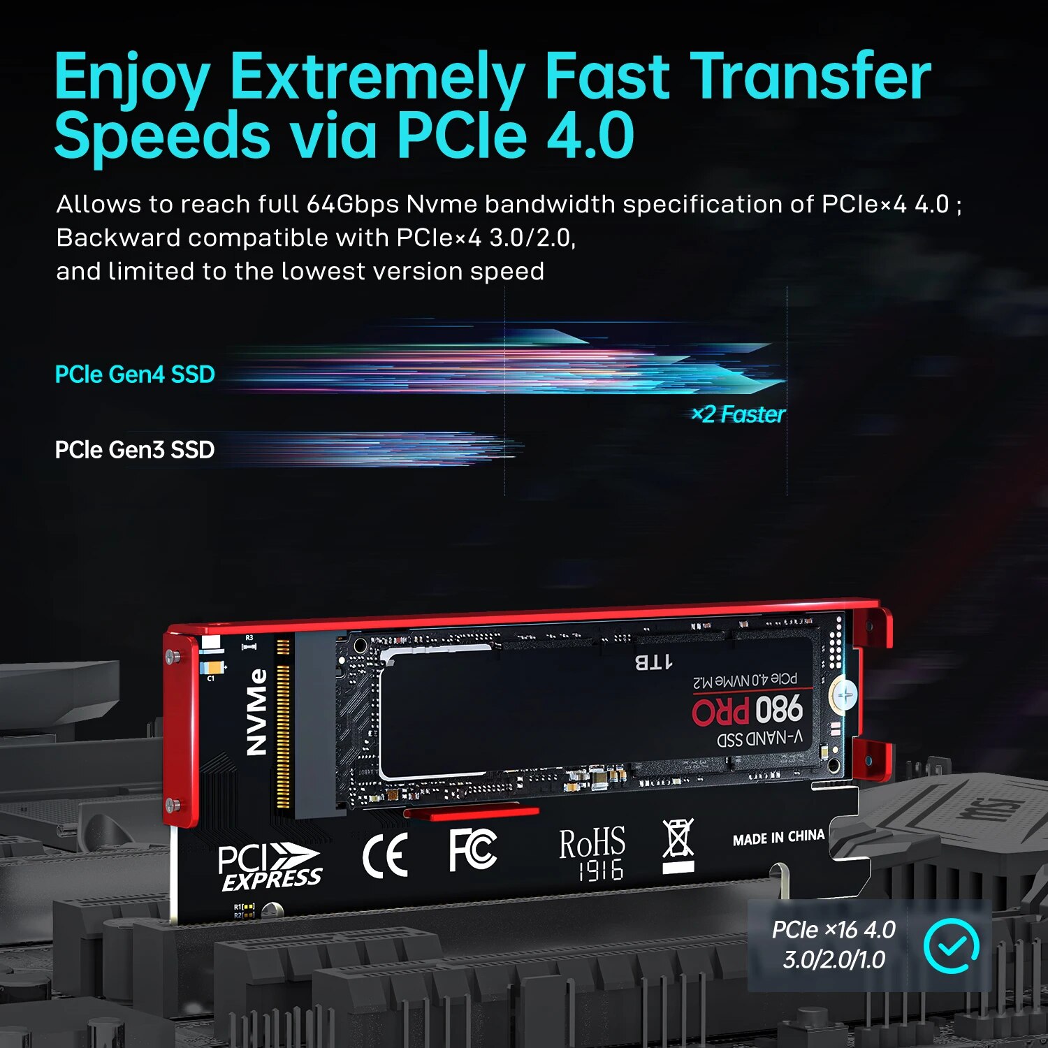 JEYI M.2 NVMe ke PCIe 4.0 X16  - Samsung Ssd 990 Pro ulasan dan harga