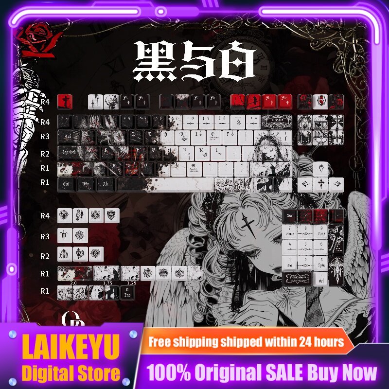 Keycap Tema Hitam Putih PBT Li - Pc Gaming White ulasan dan harga