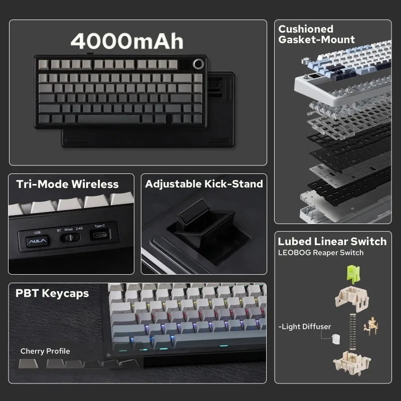 AULA F75 Max Mechanical Keyboa - Pc Gaming Rgb ulasan dan harga