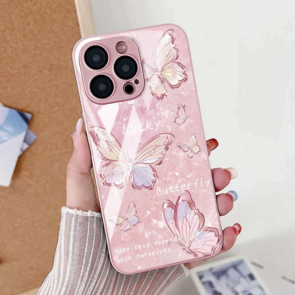 Casing Ponsel Motif Kupu-kupu  - Pc Case Tempered Glass ulasan dan harga