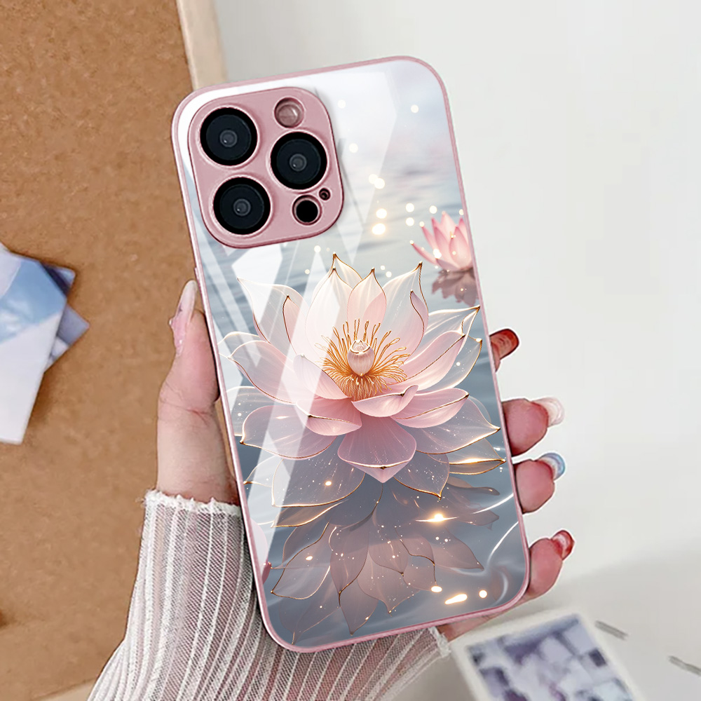 Casing Ponsel Bunga Teratai Un - Pc Case Tempered Glass ulasan dan harga